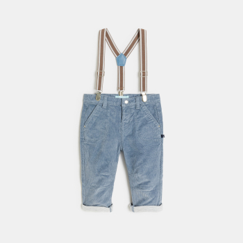 سروال مخملي مضلع أزرق بحمالات للأولاد الرضع.